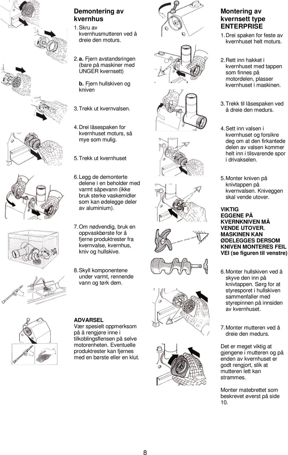 4. Drei låsespaken for kvernhuset moturs, så mye som mulig. 5. Trekk ut kvernhuset 4.