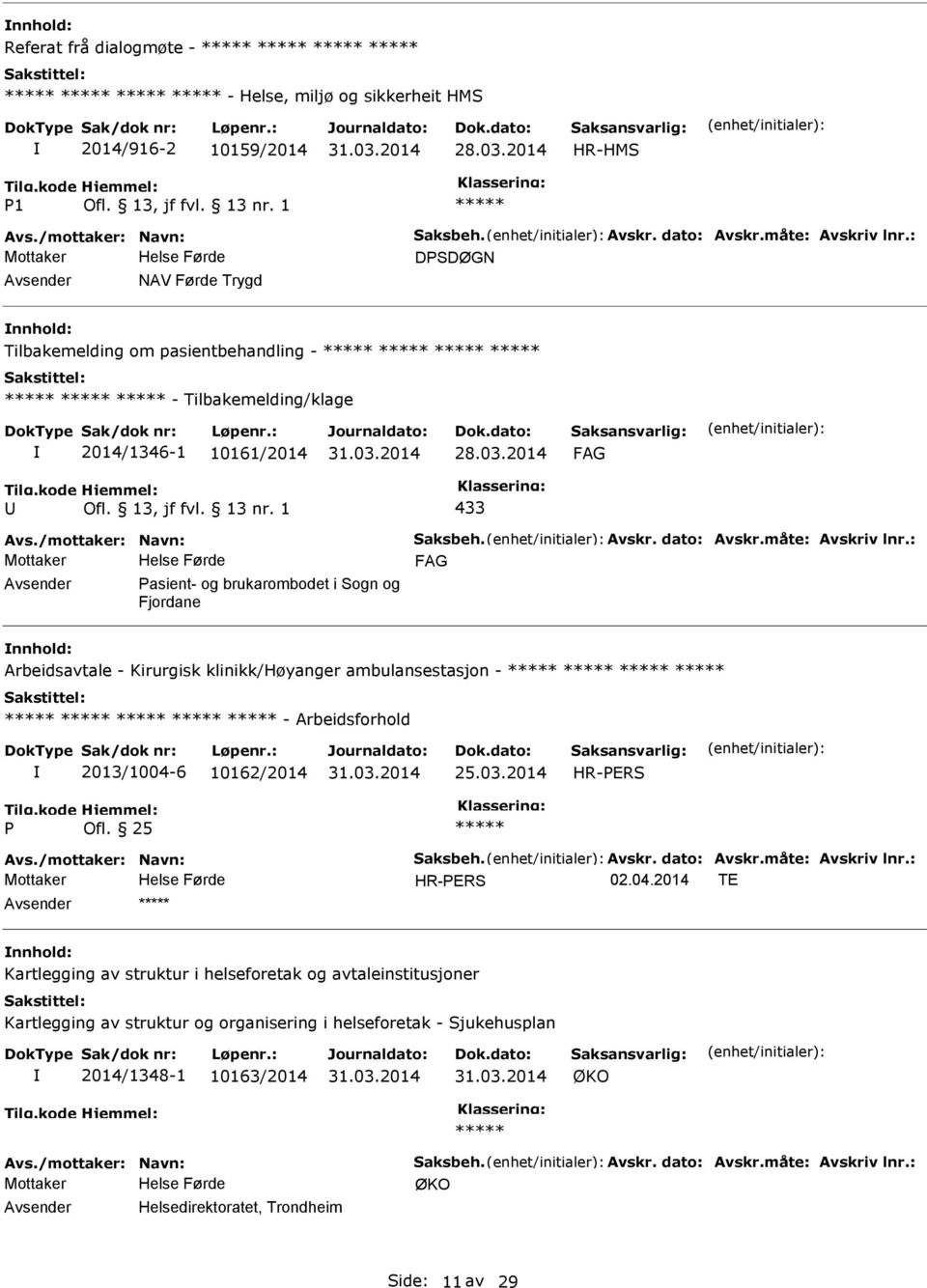 : asient- og brukarombodet i Sogn og Fjordane Arbeidsavtale - Kirurgisk klinikk/høyanger ambulansestasjon - - Arbeidsforhold 2013/1004-6 10162/2014 25.03.2014 HR-ERS Avs./mottaker: Navn: Saksbeh.