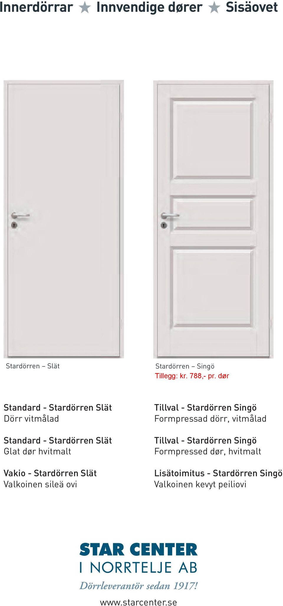 Valkoinen sileä ovi Tillval - Stardörren Singö Formpressad dörr, vitmålad Tillval - Stardörren