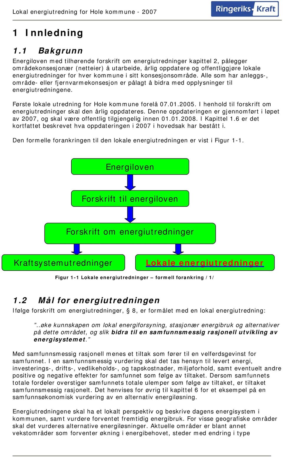 kommune i sitt konsesjonsområde. Alle som har anleggs-, område- eller fjernvarmekonsesjon er pålagt å bidra med opplysninger til energiutredningene. Første lokale utredning for Hole kommune forelå 07.