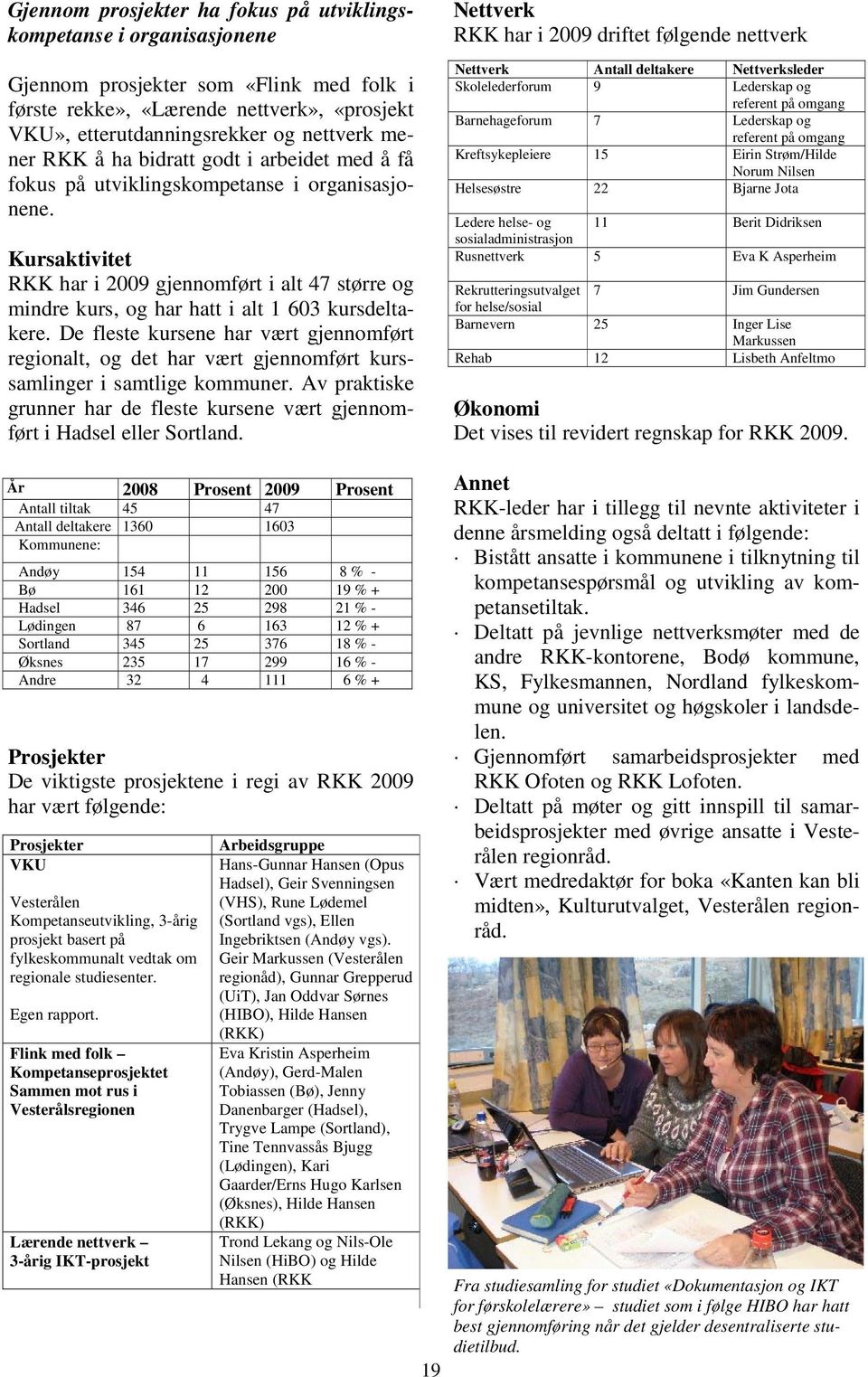 Kursaktivitet RKK har i 2009 gjennomført i alt 47 større og mindre kurs, og har hatt i alt 1 603 kursdeltakere.