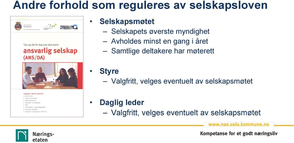 Samtlige deltakere har møterett Styre Valgfritt, velges