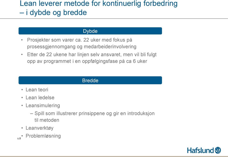 ansvaret, men vil bli fulgt opp av programmet i en oppfølgingsfase på ca 6 uker s.