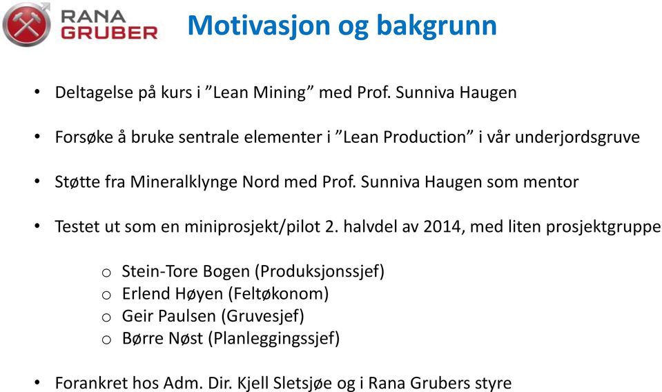 Prof. Sunniva Haugen som mentor Testet ut som en miniprosjekt/pilot 2.