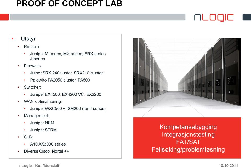 WAN-optimalisering: Juniper WXC500 + ISM200 (for J-series) Management: Juniper NSM Juniper STRM SLB: A10 AX3000