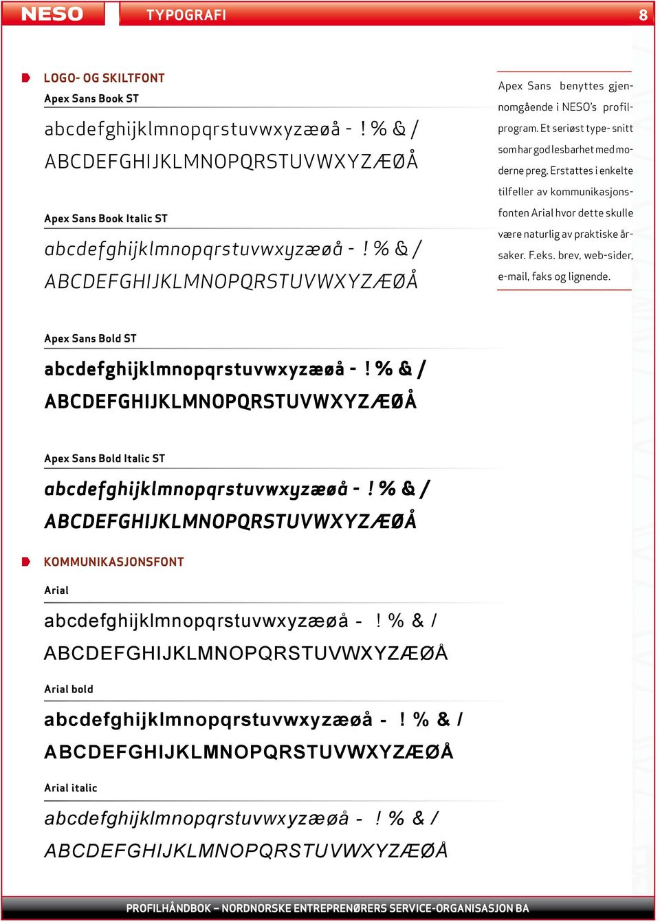 % & / abcdefghijklmnopqrstuvwxyzæøå tilfeller av kommunikasjonsfonten Arial hvor dette skulle være naturlig av praktiske årsaker. F.eks. brev, web-sider, e-mail, faks og lignende.