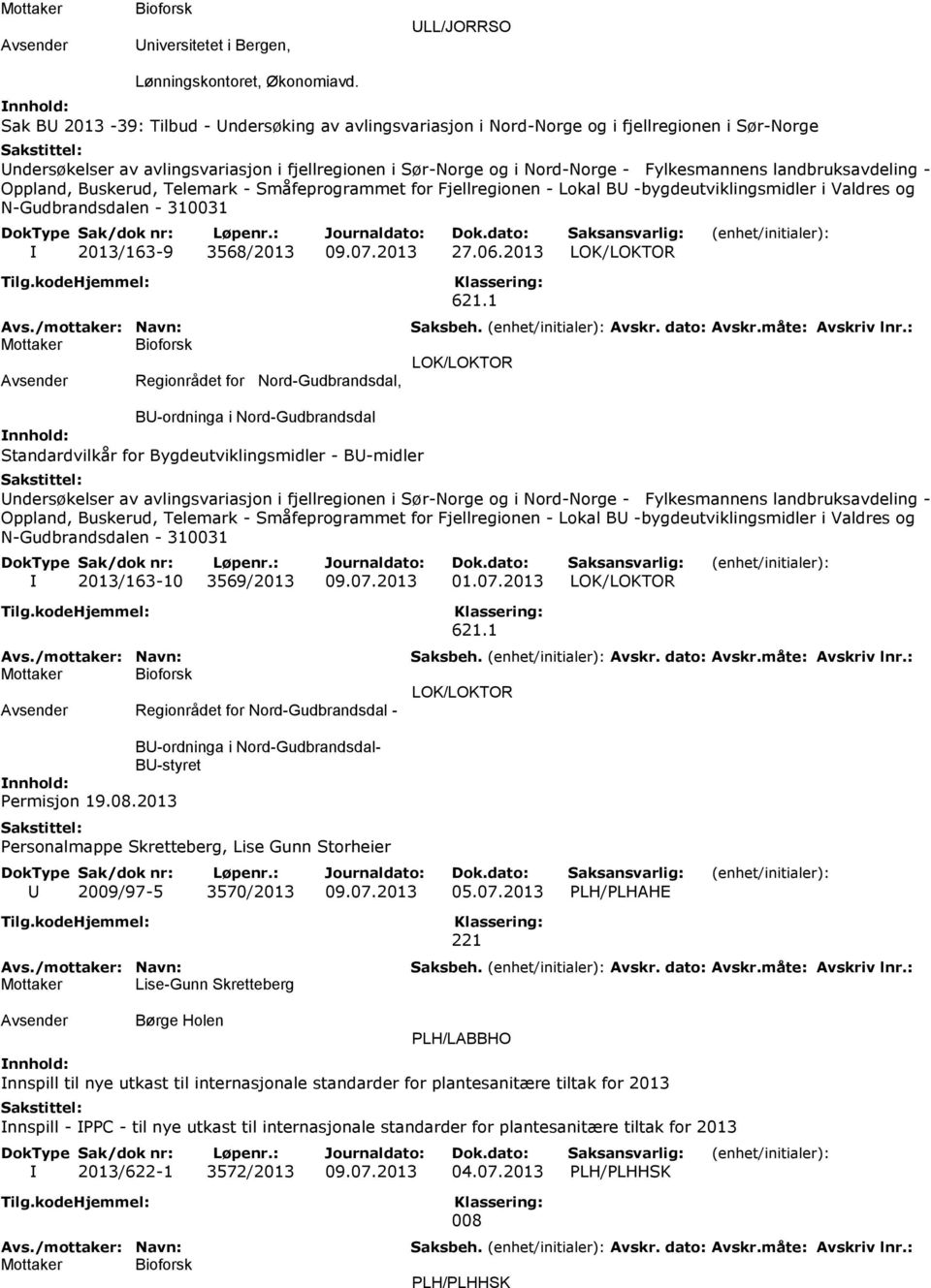 landbruksavdeling - Oppland, Buskerud, Telemark - Småfeprogrammet for Fjellregionen - Lokal BU -bygdeutviklingsmidler i Valdres og N-Gudbrandsdalen - 310031 I 2013/163-9 3568/2013 09.07.2013 27.06.