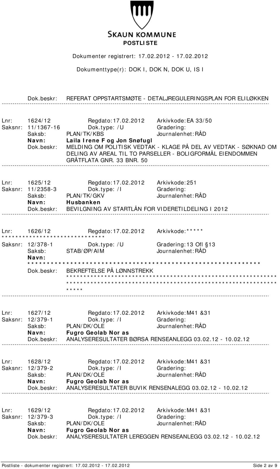 EIENDOMMEN GRÅTFLATA GNR. 33 BNR. 50 Lnr: 1625/12 Regdato:17.02.2012 Arkivkode:251 Saksnr: 11/2358-3 Dok.