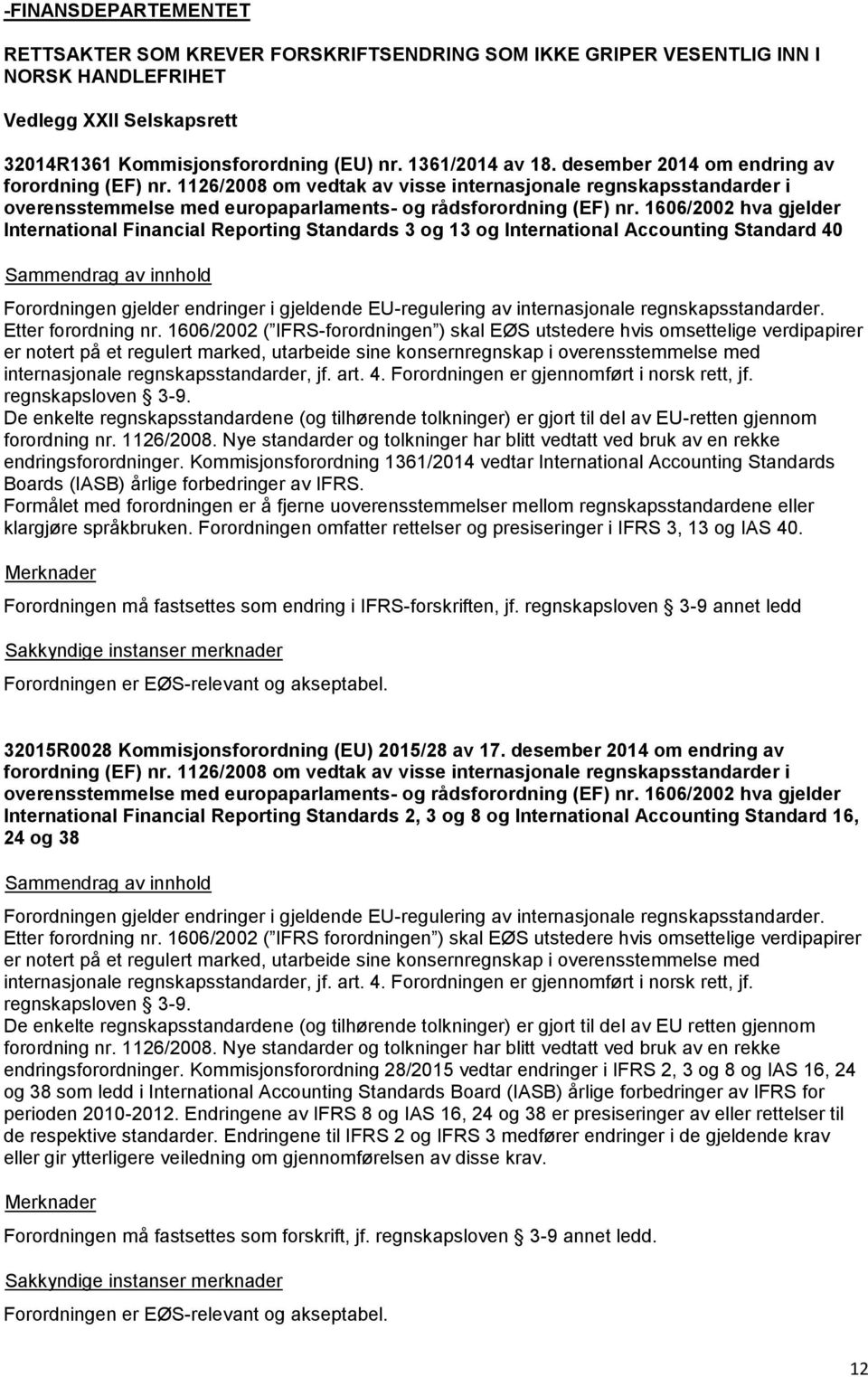 1606/2002 hva gjelder International Financial Reporting Standards 3 og 13 og International Accounting Standard 40 Forordningen gjelder endringer i gjeldende EU-regulering av internasjonale