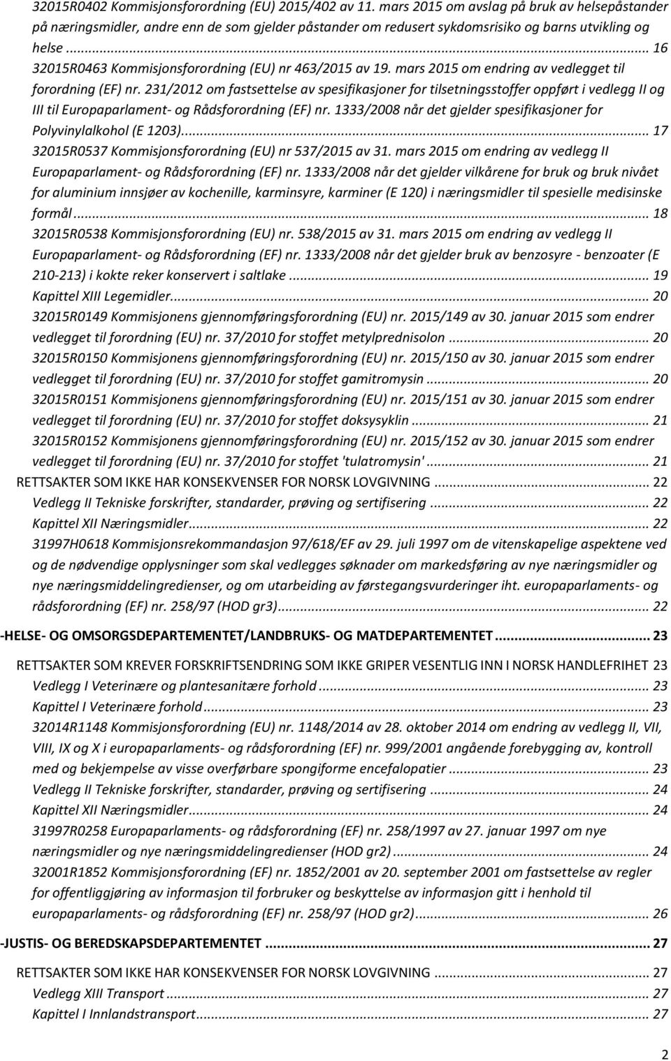 .. 16 32015R0463 Kommisjonsforordning (EU) nr 463/2015 av 19. mars 2015 om endring av vedlegget til forordning (EF) nr.