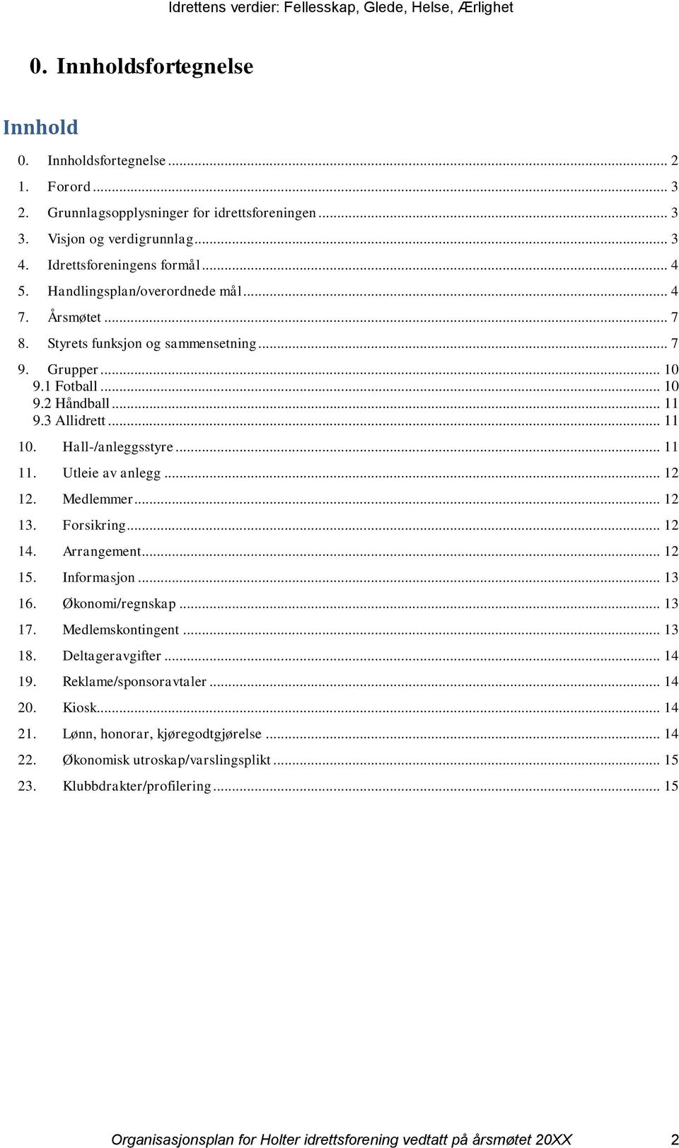 Utleie av anlegg... 12 12. Medlemmer... 12 13. Forsikring... 12 14. Arrangement... 12 15. Informasjon... 13 16. Økonomi/regnskap... 13 17. Medlemskontingent... 13 18. Deltageravgifter... 14 19.