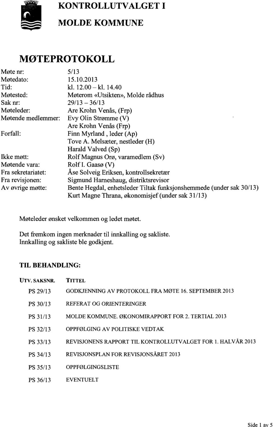 Melsæter, nestleder (H) Harald Valved (Sp) Rolf Magnus Orø, varamedlem (Sv) Rolf I.