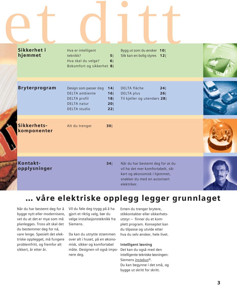 utendørs 28 DELTA natur 20 DELTA studio 22 Alt du trenger 30 Sikkerhetskomponenter Kontaktopplysninger 34 Når du har bestemt deg for at du vil ha det mer komfortabelt, sikkert og økonomisk i hjemmet,