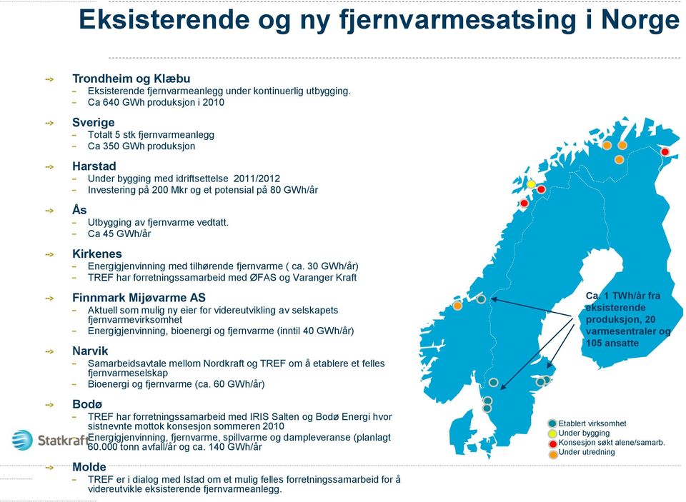 Utbygging av fjernvarme vedtatt. Ca 45 GWh/år Kirkenes Energigjenvinning med tilhørende fjernvarme ( ca.