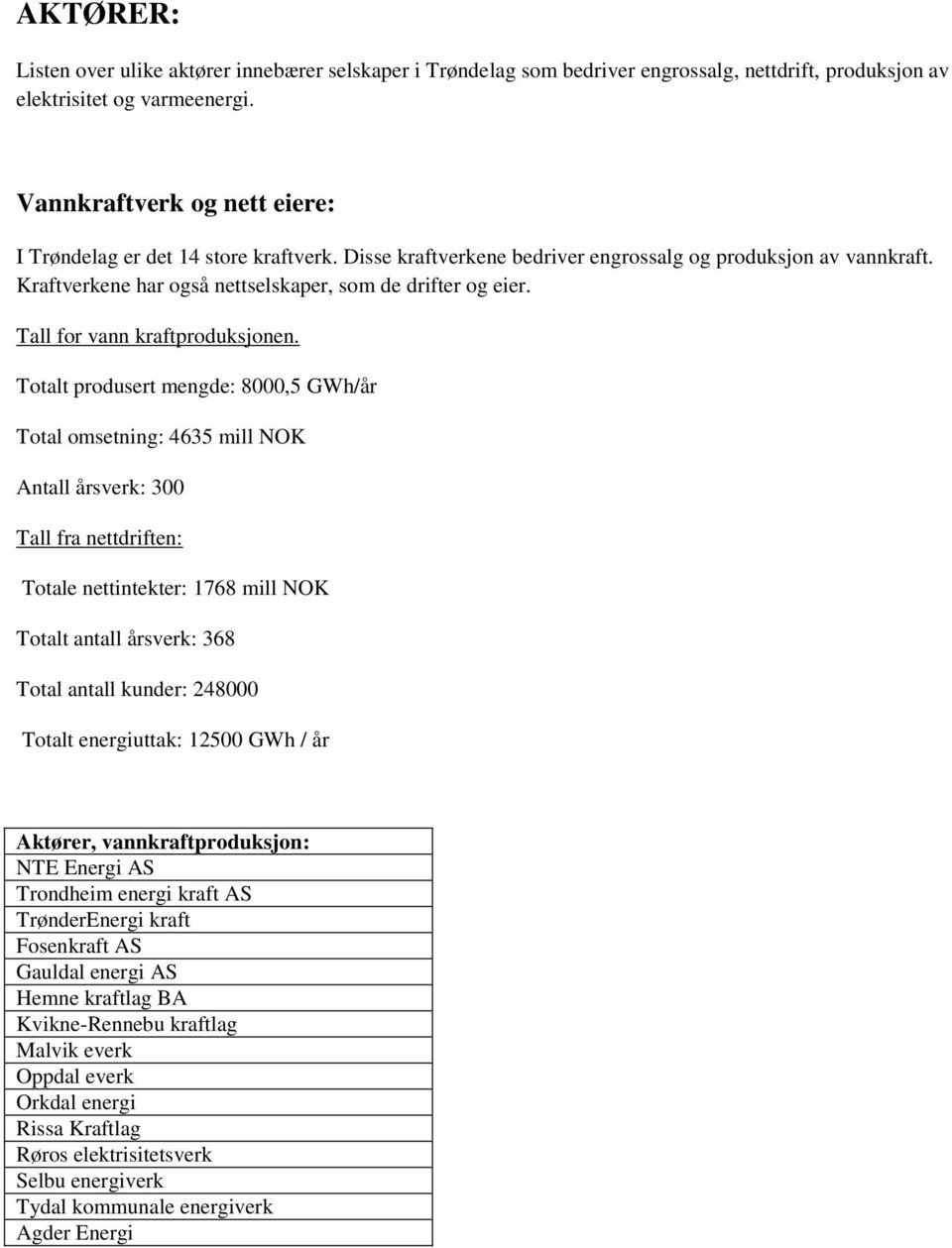 Tall for vann kraftproduksjonen.