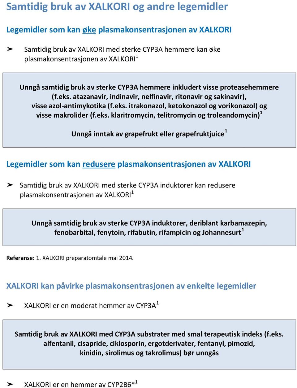 eks. klaritromycin, telitromycin og troleandomycin) 1 Unngå inntak av grapefrukt eller grapefruktjuice 1 Legemidler som kan redusere plasmakonsentrasjonen av XALKORI Samtidig bruk av XALKORI med