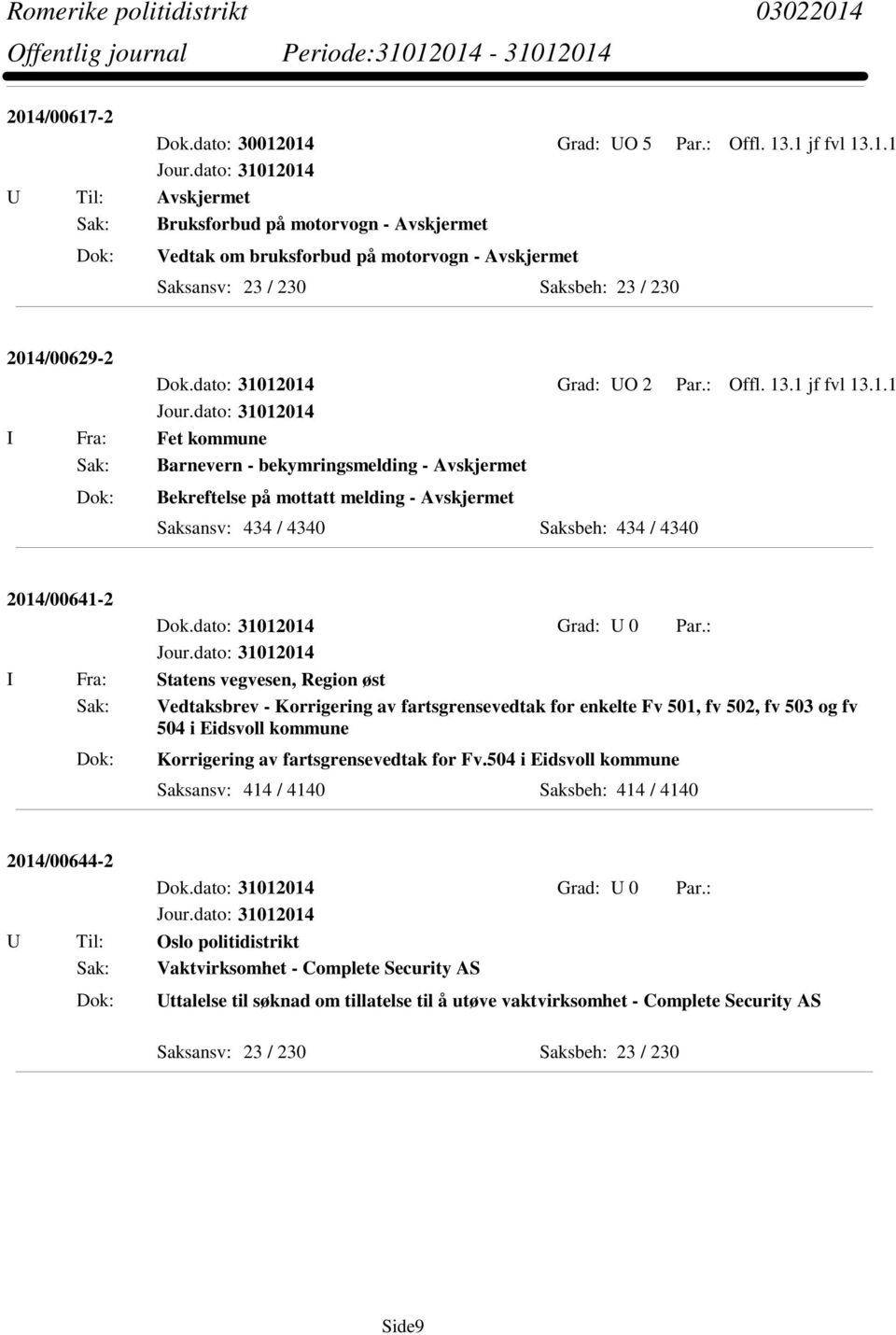 12014 Grad: UO 2 Par.: Offl. 13.1 jf fvl 13.1.1 I Fra: Fet kommune Bekreftelse på mottatt melding - Avskjermet Saksansv: 434 / 4340 Saksbeh: 434 / 4340 2014/00641-2 I Fra: Statens vegvesen, Region