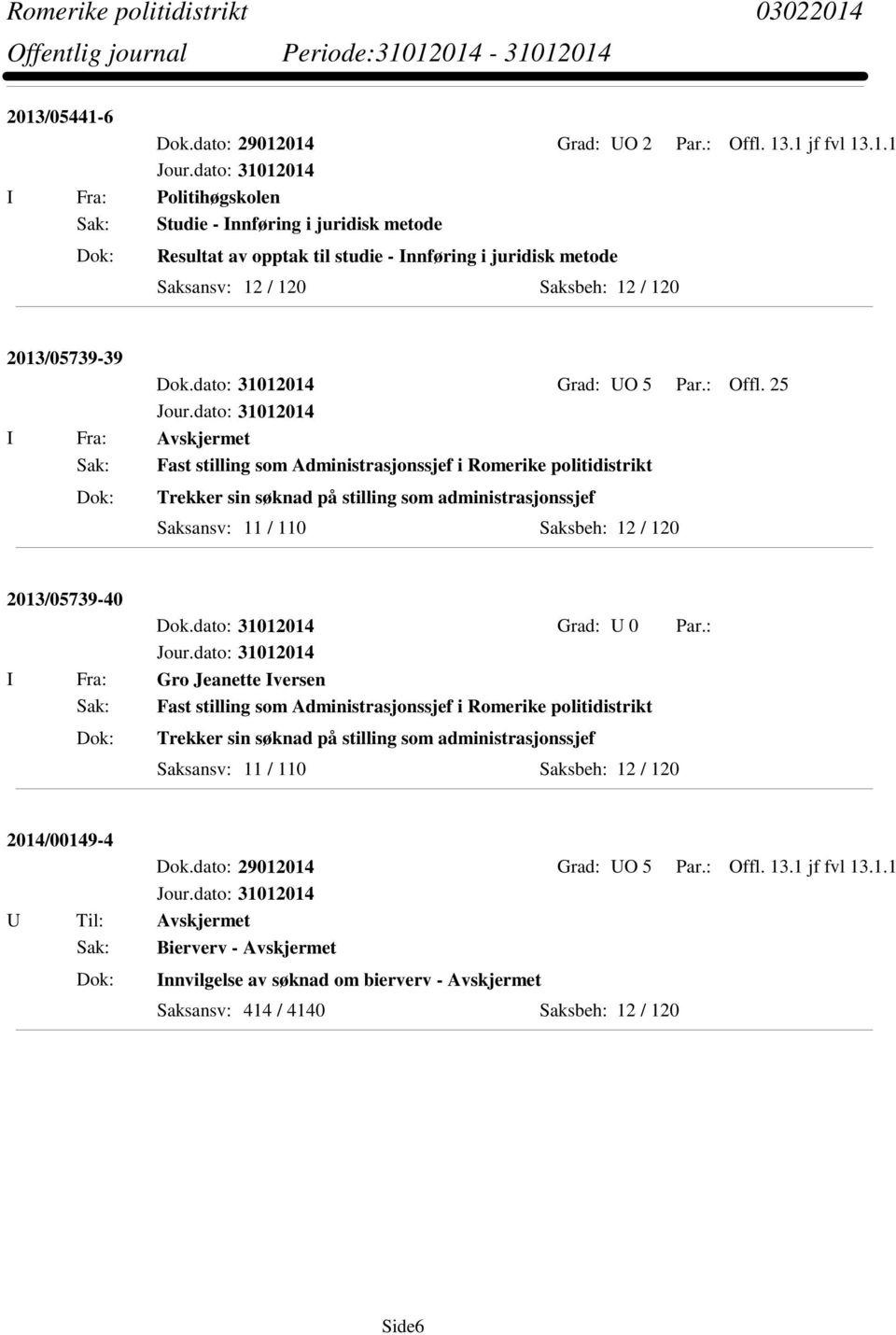 25 I Fra: Avskjermet Sak: Fast stilling som Administrasjonssjef i Romerike politidistrikt Trekker sin søknad på stilling som administrasjonssjef Saksansv: 11 / 110 Saksbeh: 12 / 120 2013/05739-40 I