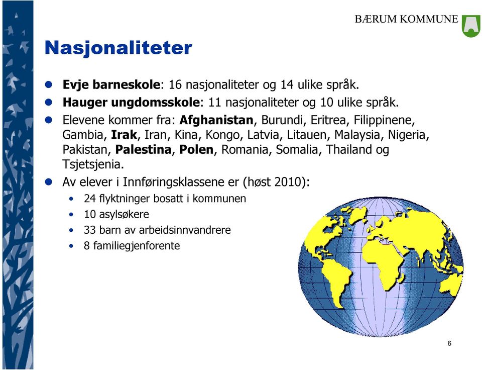 Elevene kommer fra: Afghanistan, Burundi, Eritrea, Filippinene, Gambia, Irak, Iran, Kina, Kongo, Latvia, Litauen,