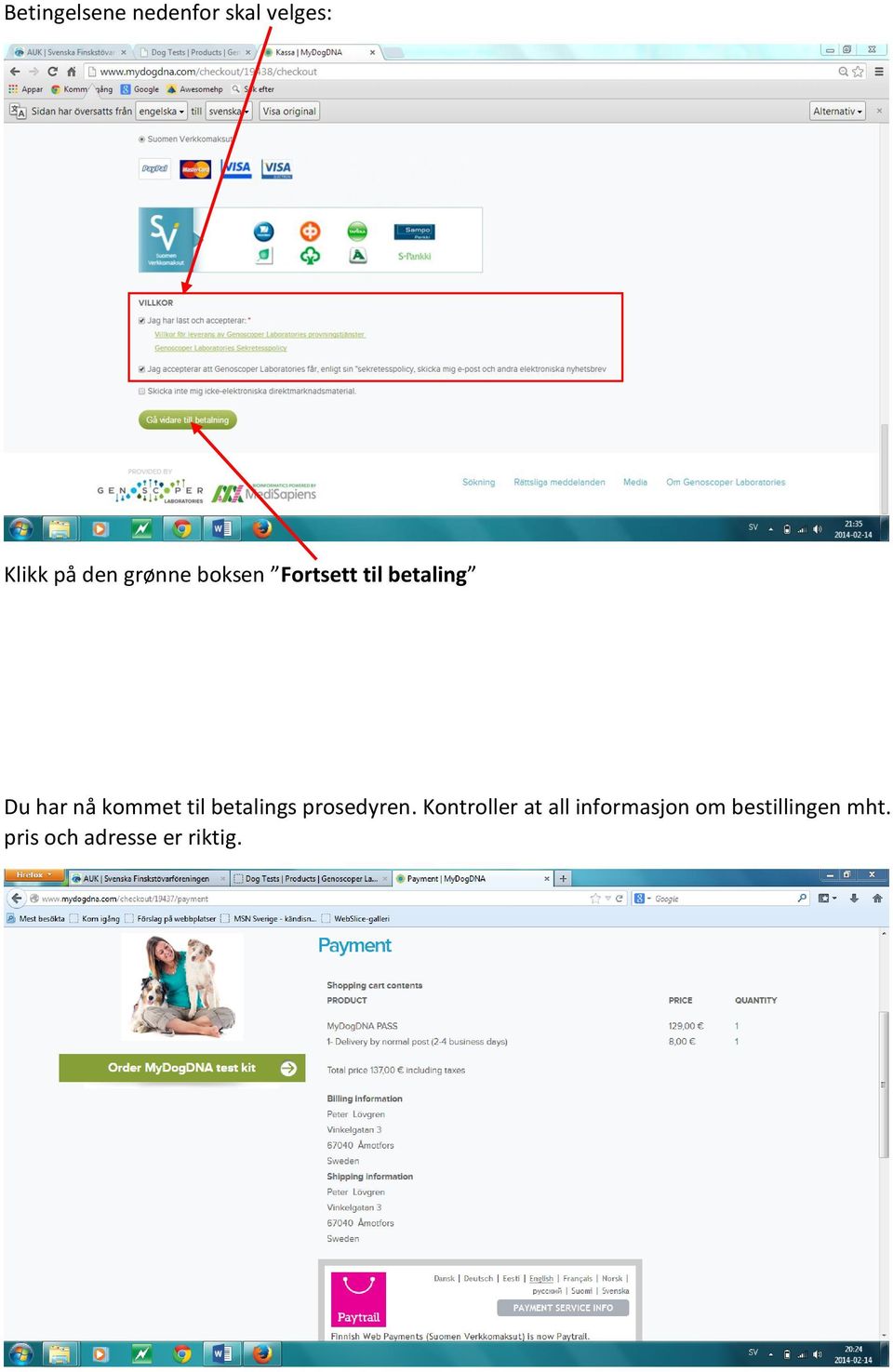 kommet til betalings prosedyren.