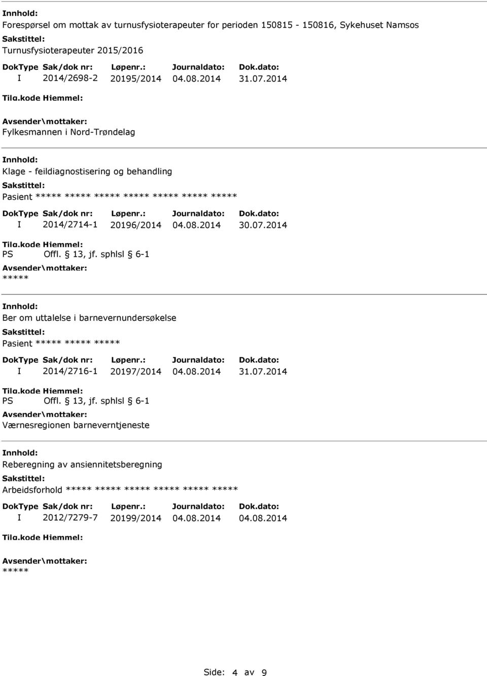 2014 Fylkesmannen i Nord-Trøndelag Klage - feildiagnostisering og behandling asient 2014/2714-1 20196/2014 Ber