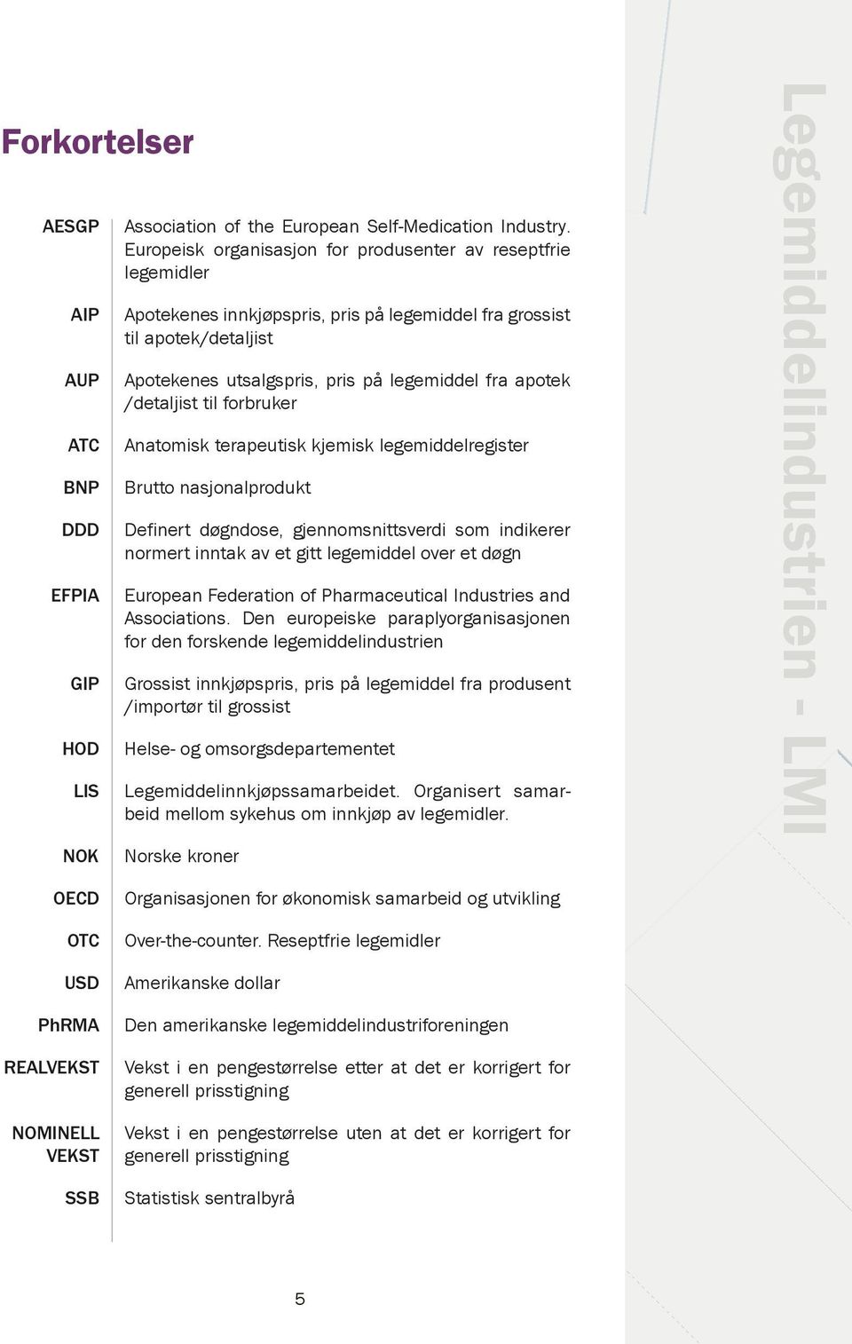 /detaljist til forbruker Anatomisk terapeutisk kjemisk legemiddelregister Brutto nasjonalprodukt Definert døgndose, gjennomsnittsverdi som indikerer normert inntak av et gitt legemiddel over et døgn