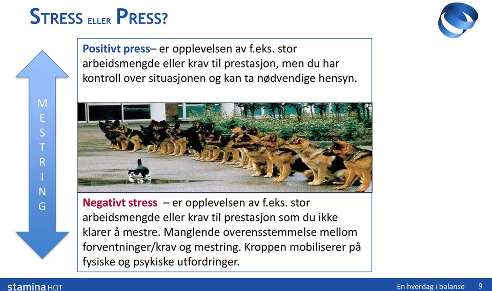 M E S T R I N G Negativt stress er opplevelsen av f.eks.