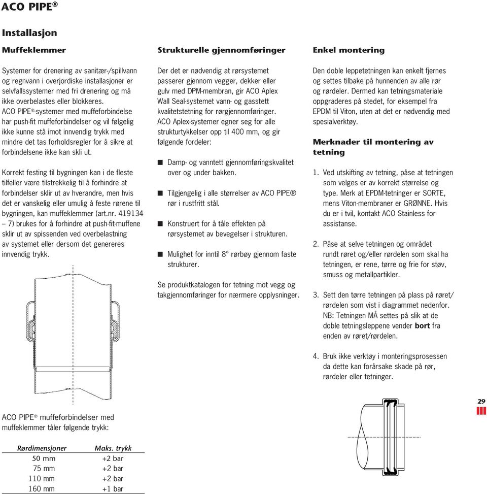 ut. Korrekt festing til bygningen kan i de fleste tilfeller være tilstrekkelig til å forhindre at forbindelser sklir ut av hverandre, men hvis det er vanskelig eller umulig å feste rørene til