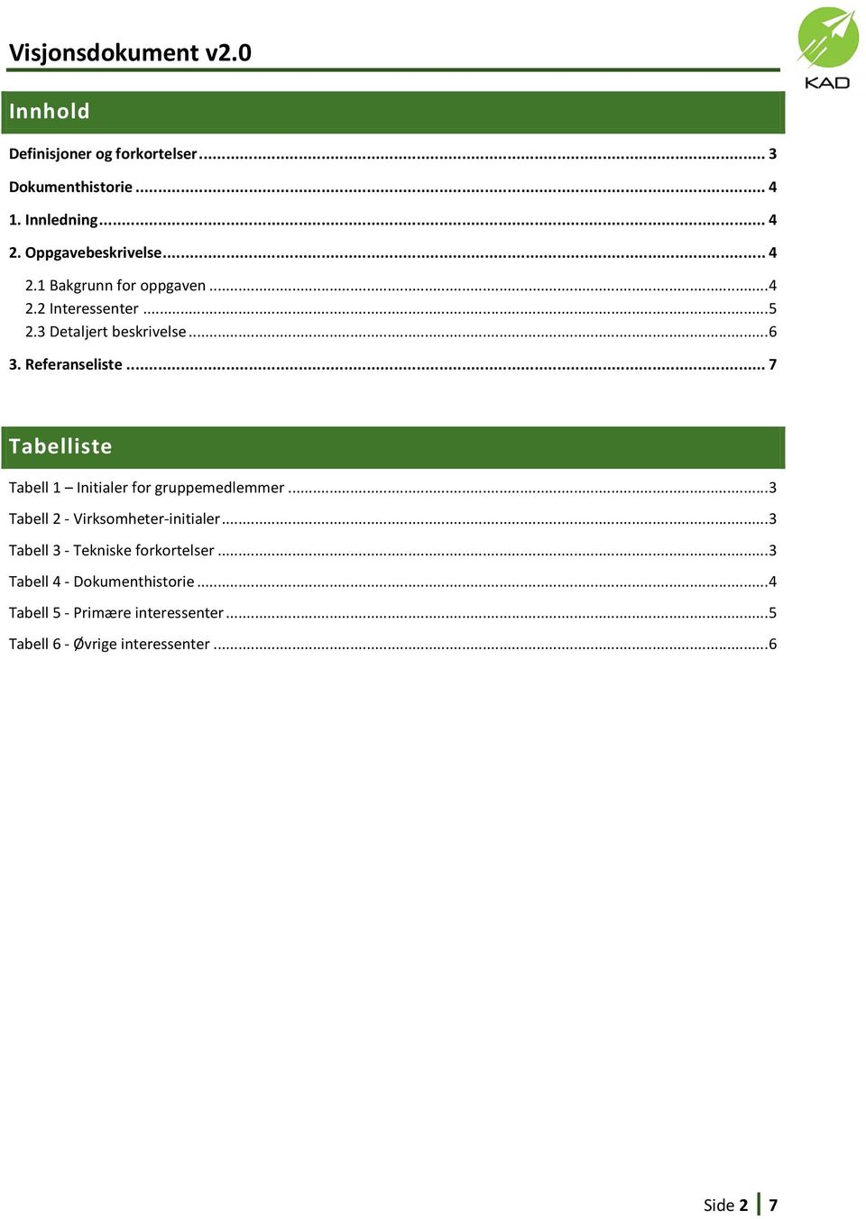 Referanseliste... 7 Tabelliste Tabell 1 Initialer for gruppemedlemmer... 3 Tabell 2 - Virksomheter-initialer.