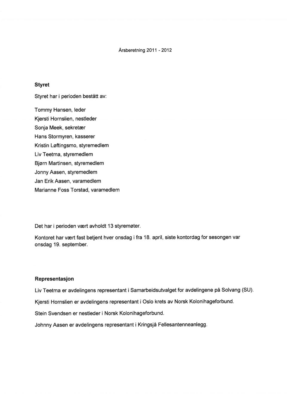 Kontoret har vært fast betjent hver onsdag i fra 18. april, siste kontordag for sesongen var onsdag 19. september.