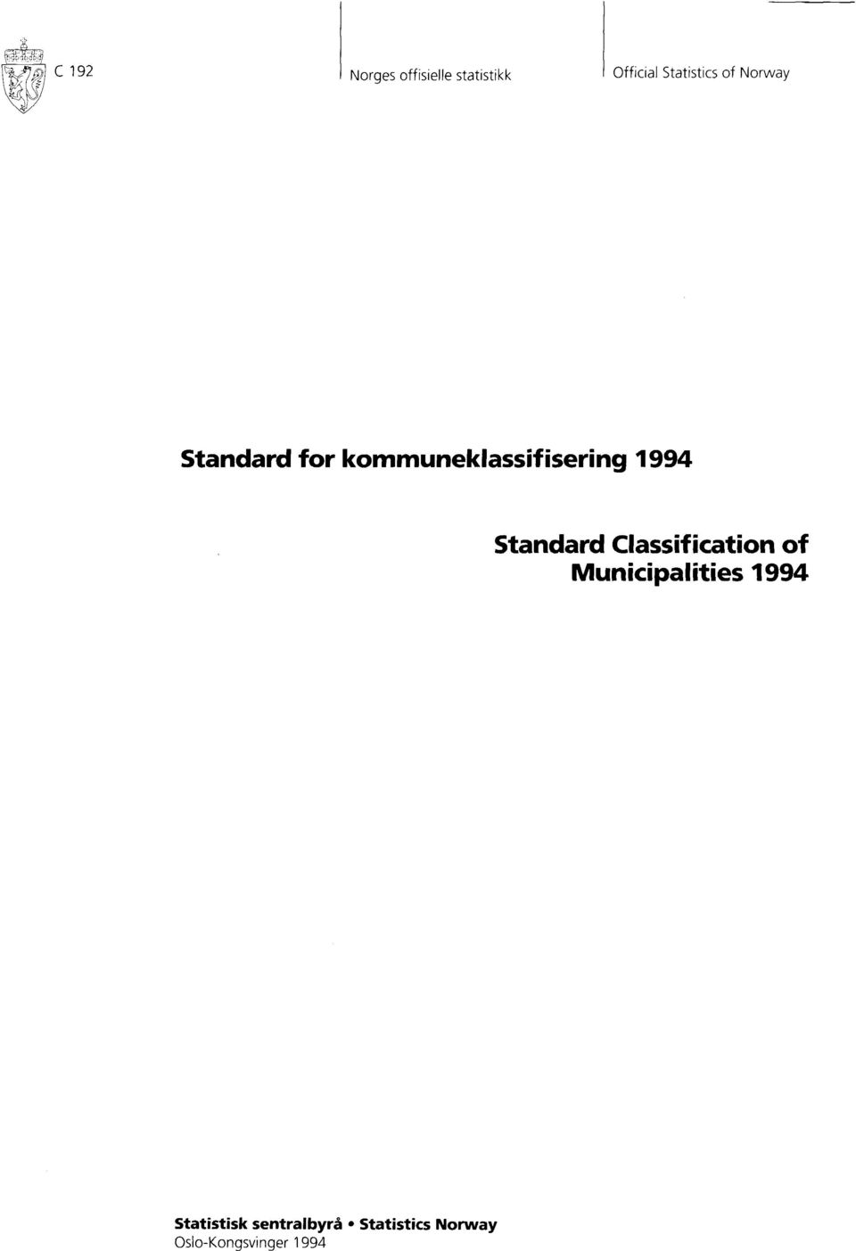 Norway Standard for kommuneklassifisering 1994