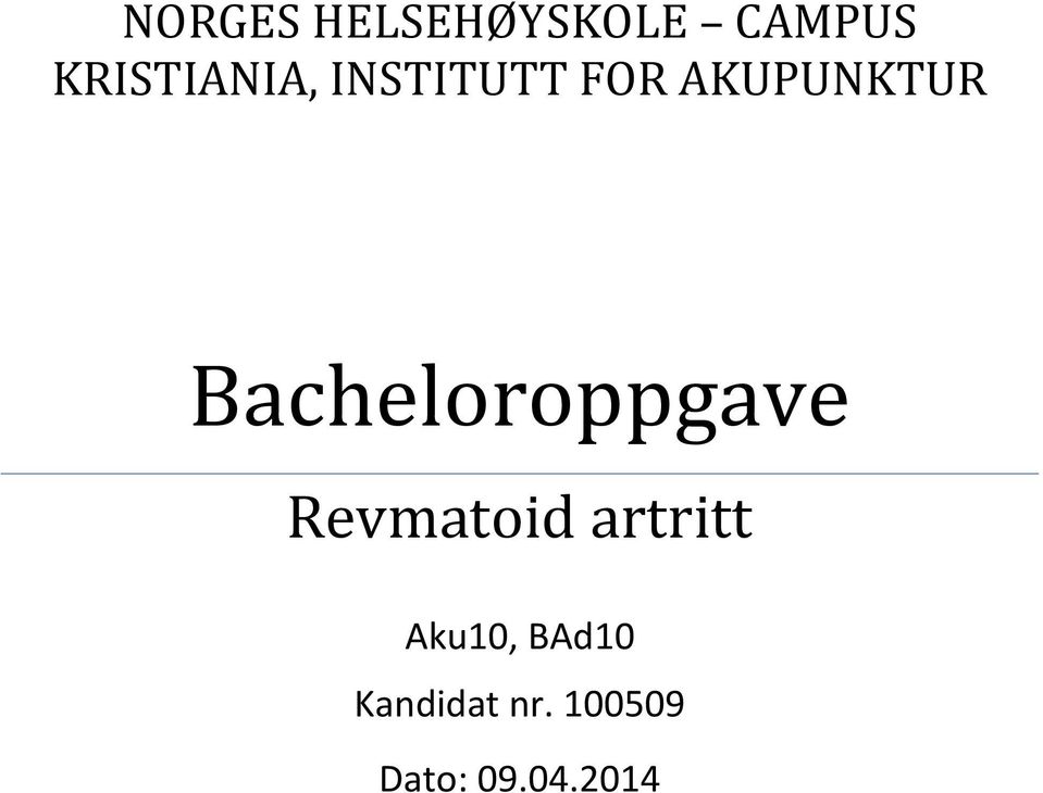 Bacheloroppgave Revmatoid artritt