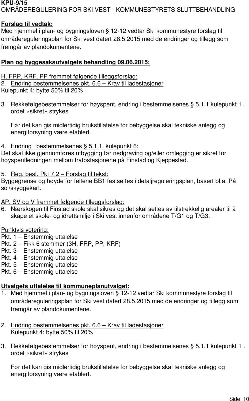 Endring bestemmelsenes pkt. 6.6 Krav til ladestasjoner Kulepunkt 4: bytte 50% til 20% 3. Rekkefølgebestemmelser for høyspent, endring i bestemmelsenes 5.1.1 kulepunkt 1.