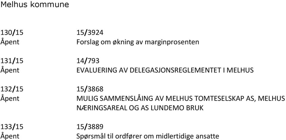 MULIG SAMMENSLÅING AV MELHUS TOMTESELSKAP AS, MELHUS NÆRINGSAREAL OG AS