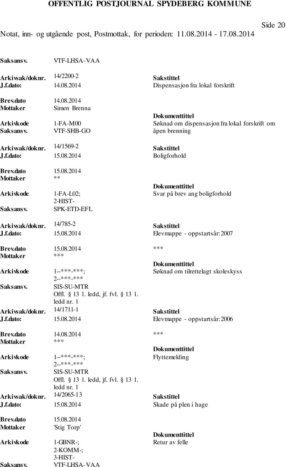 dato 15.08.2014 *** Søknad om tilrettelagt skoleskyss SIS-SU-MTR Arkivsak/doknr. 14/1711-1 Sakstittel J.f.dato: 15.08.2014 Elevmappe - oppstartsår: 2006 Brev.dato 14.08.2014 *** Flyttemelding SIS-SU-MTR Arkivsak/doknr.