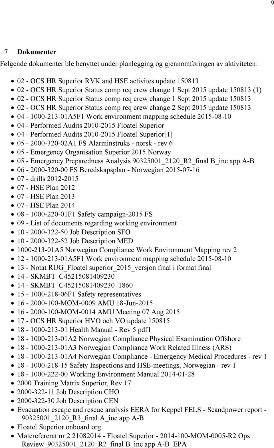 04-1000-213-01A5F1 Work environment mapping schedule 2015-08-10 04 - Performed Audits 2010-2015 Floatel Superior 04 - Performed Audits 2010-2015 Floatel Superior[1] 05-2000-320-02A1 FS Alarminstruks