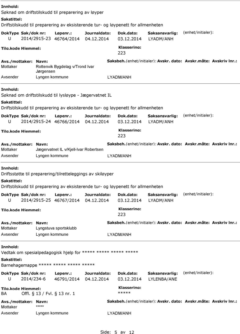 46766/2014 Jægervatnet L v/kjell-var Robertsen Driftsstøtte til preparering/tilretteleggings av skiløyper Driftstilskudd til preparering av eksisterende tur- og løypenett for