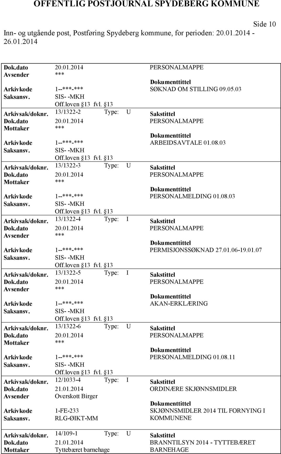 01.06-19.01.07 Arkivsak/doknr. 13/1322-5 Type: I Sakstittel Dok.dato 20.01.2014 PERSONALMAPPE Arkivkode 1--***-*** AKAN-ERKLÆRING Arkivsak/doknr. 13/1322-6 Type: U Sakstittel Dok.dato 20.01.2014 PERSONALMAPPE Arkivkode 1--***-*** PERSONALMELDING 01.