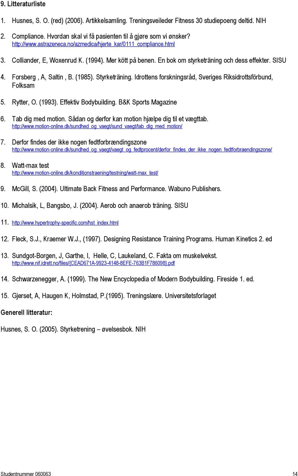 (1985). Styrketräning. Idrottens forskningsråd, Sveriges Riksidrottsförbund, Folksam 5. Rytter, O. (1993). Effektiv Bodybuilding. B&K Sports Magazine 6. Tab dig med motion.