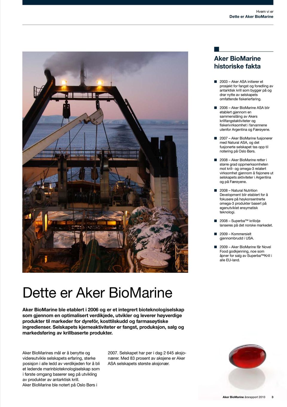 2007 Aker BioMarine fusjonerer med Natural ASA, og det fusjonerte selskapet tas opp til notering på Oslo Børs.