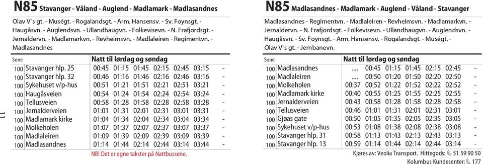 32 00:46 01:16 01:46 02:16 02:46 03:16-100 Sykehuset v/p-hus 00:51 01:21 01:51 02:21 02:51 03:21-100 Haugåsveien 00:54 01:24 01:54 02:24 02:54 03:24-100 Tellusveien 00:58 01:28 01:58 02:28 02:58