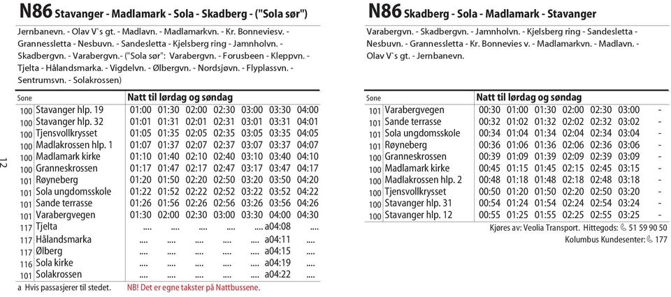 - Sentrumsvn. - Solakrossen) 100 Stavanger hlp. 19 01:00 01:30 02:00 02:30 03:00 03:30 04:00 100 Stavanger hlp.