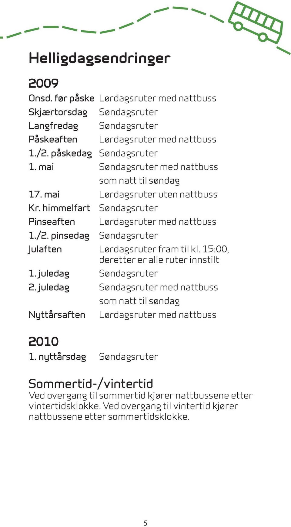 pinsedag Søndagsruter Julaften Lørdagsruter fram til kl. 15:00, deretter er alle ruter innstilt 1. juledag Søndagsruter 2.