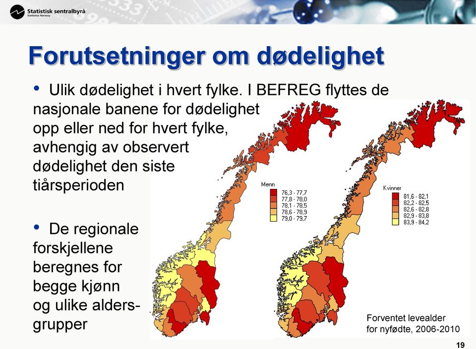 fylke, avhengig av observert dødelighet den siste tiårsperioden De regionale