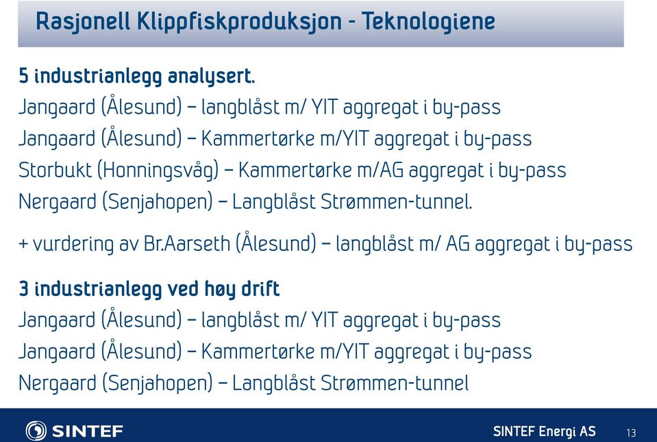 Kammertørke m/ag aggregat i by-pass Nergaard (Senjahopen) Langblåst Strømmen-tunnel. + vurdering av Br.