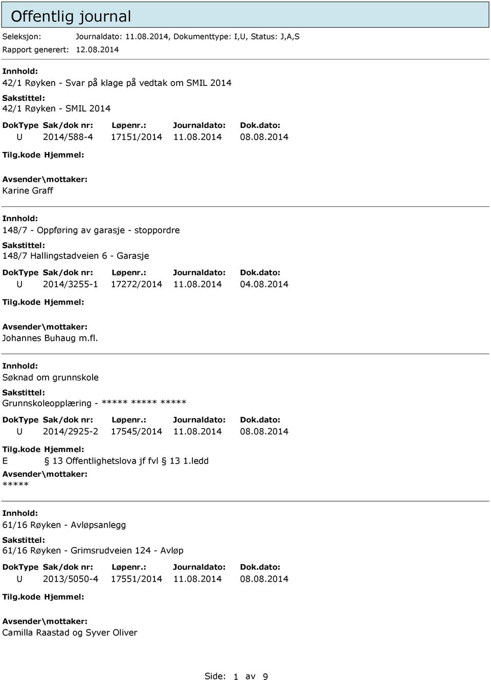 Oppføring av garasje - stoppordre 148/7 Hallingstadveien 6 - Garasje 2014/3255-1 17272/2014 04.08.2014 Johannes Buhaug m.fl.