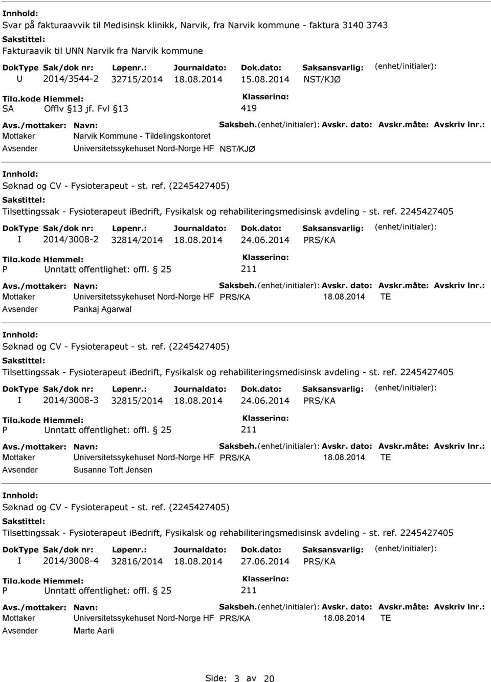 Fvl 13 419 Mottaker Narvik Kommune - Tildelingskontoret Avsender Universitetssykehuset Nord-Norge HF NST/KJØ nnhold: 2014/3008-2