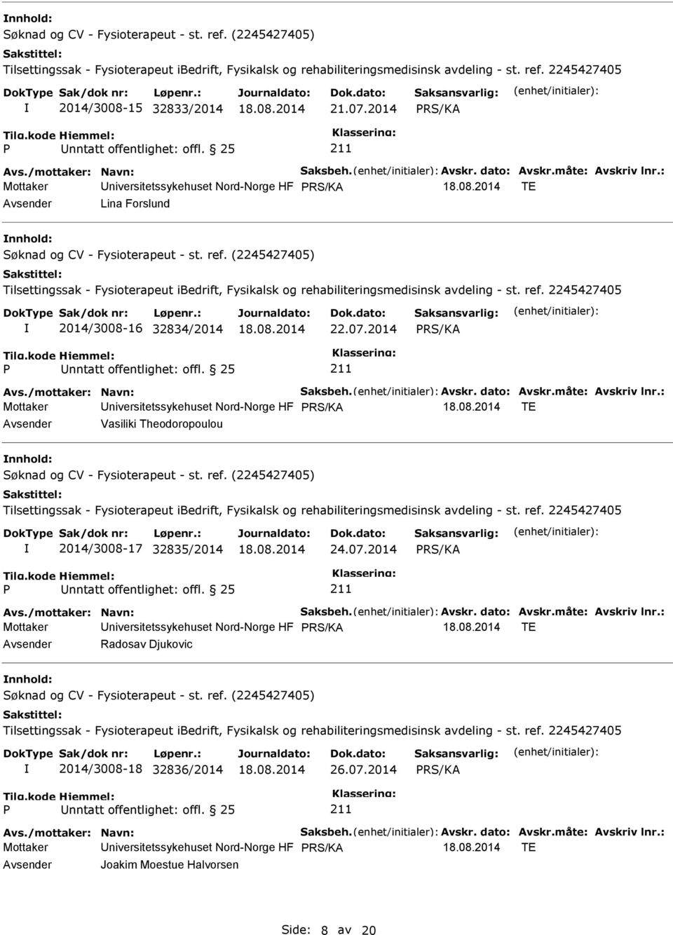 2014 TE Avsender Vasiliki Theodoropoulou nnhold: 2014/3008-17 32835/2014 24.07.