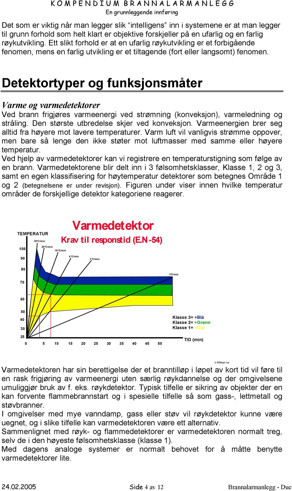 Detektortyper og funksjonsmåter Varme og varmedetektorer Ved brann frigjøres varmeenergi ved strømning (konveksjon), varmeledning og stråling. Den største utbredelse skjer ved konveksjon.