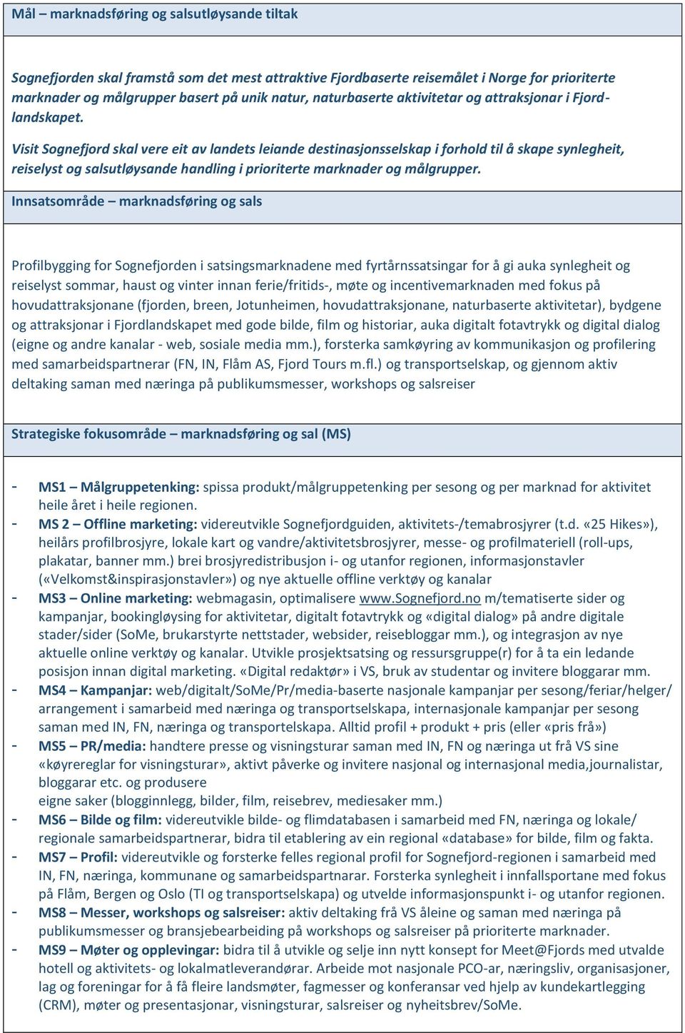 Visit Sognefjord skal vere eit av landets leiande destinasjonsselskap i forhold til å skape synlegheit, reiselyst og salsutløysande handling i prioriterte marknader og målgrupper.